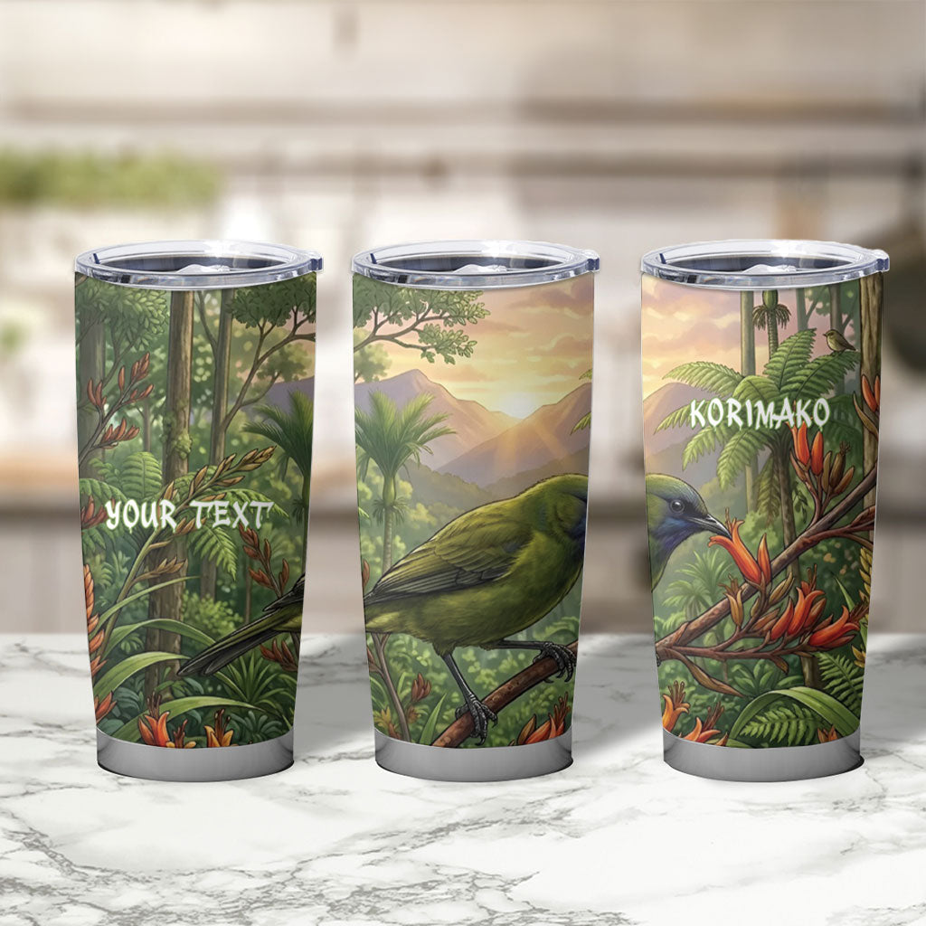 Bellbird New Zealand Personalised Tumbler Cup Korimako Harakeke Flower Native Forest