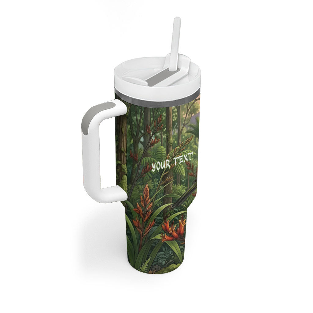 Bellbird New Zealand Personalised Tumbler With Handle Korimako Harakeke Flower Native Forest