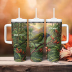 Bellbird New Zealand Personalised Tumbler With Handle Korimako Harakeke Flower Native Forest