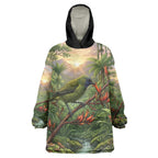 Bellbird New Zealand Personalised Wearable Blanket Hoodie Korimako Harakeke Flower Native Forest