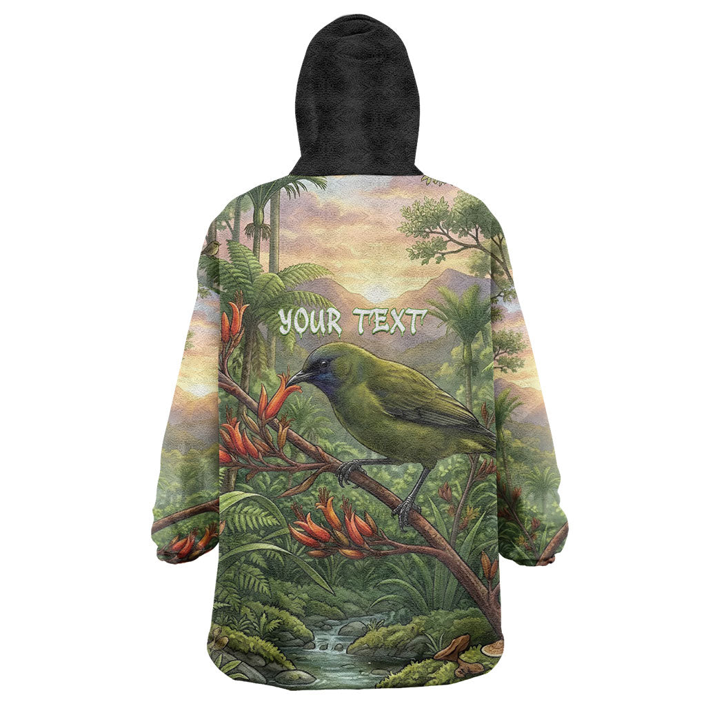 Bellbird New Zealand Personalised Wearable Blanket Hoodie Korimako Harakeke Flower Native Forest