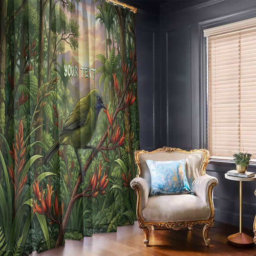 Bellbird New Zealand Personalised Window Curtain Korimako Harakeke Flower Native Forest