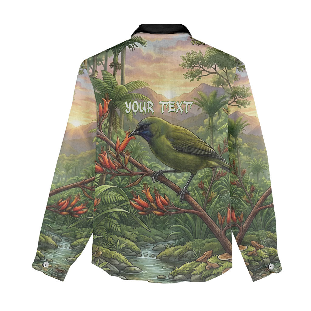 Bellbird New Zealand Personalised Women Casual Shirt Korimako Harakeke Flower Native Forest
