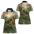 Bellbird New Zealand Personalised Women Polo Shirt Korimako Harakeke Flower Native Forest