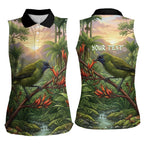 Bellbird New Zealand Personalised Women Sleeveless Polo Shirt Korimako Harakeke Flower Native Forest