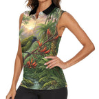 Bellbird New Zealand Personalised Women Sleeveless Polo Shirt Korimako Harakeke Flower Native Forest