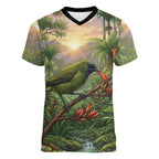 Bellbird New Zealand Personalised Women V-Neck T-Shirt Korimako Harakeke Flower Native Forest