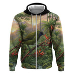 Bellbird New Zealand Personalised Zip Hoodie Korimako Harakeke Flower Native Forest