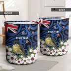 Tomtit New Zealand Personalised Laundry Basket Miromiro Manuka Flower Maori Pattern