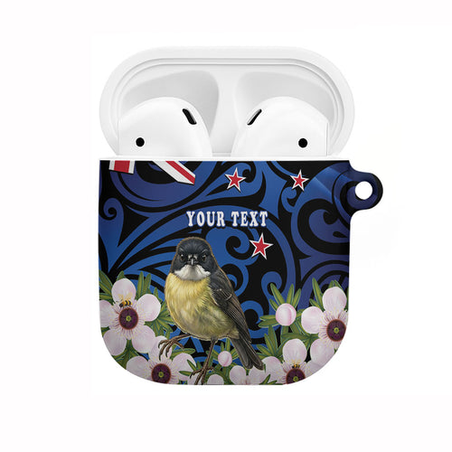 Tomtit New Zealand Personalised AirPods Case Miromiro Manuka Flower Maori Pattern