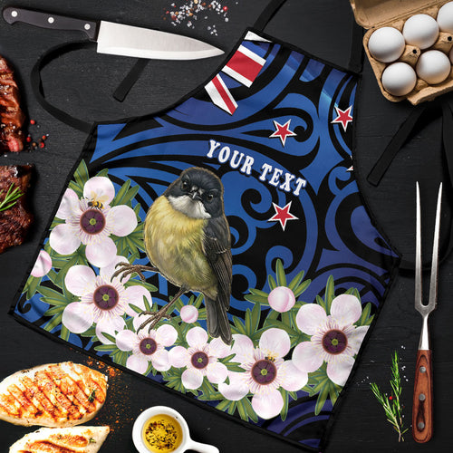 Tomtit New Zealand Personalised Apron Miromiro Manuka Flower Maori Pattern