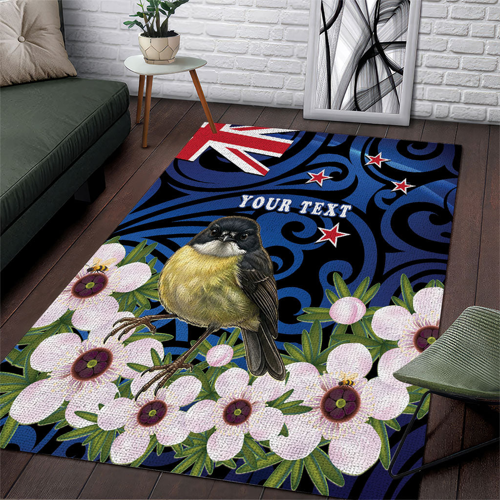 Tomtit New Zealand Personalised Area Rug Miromiro Manuka Flower Maori Pattern