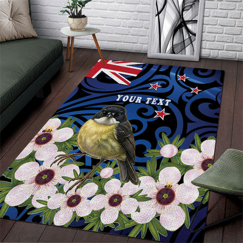 Tomtit New Zealand Personalised Area Rug Miromiro Manuka Flower Maori Pattern