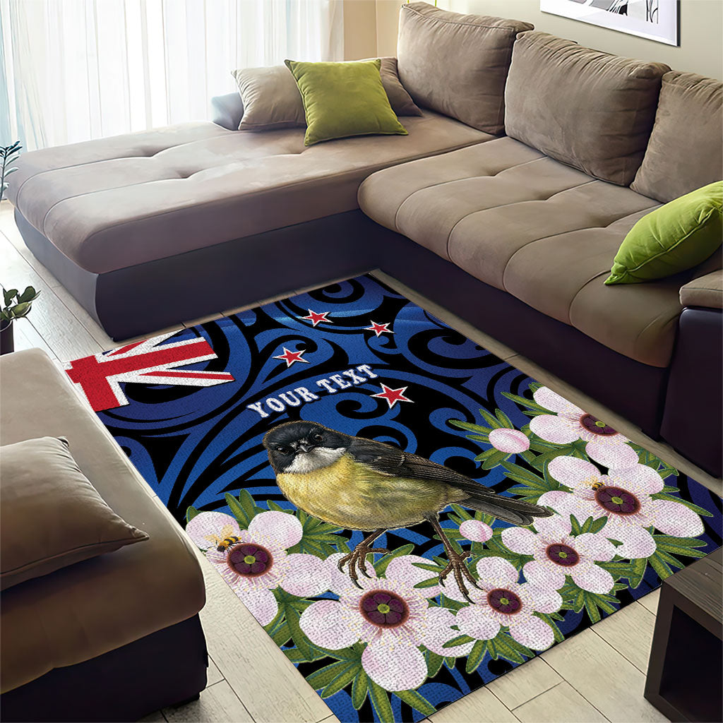 Tomtit New Zealand Personalised Area Rug Miromiro Manuka Flower Maori Pattern