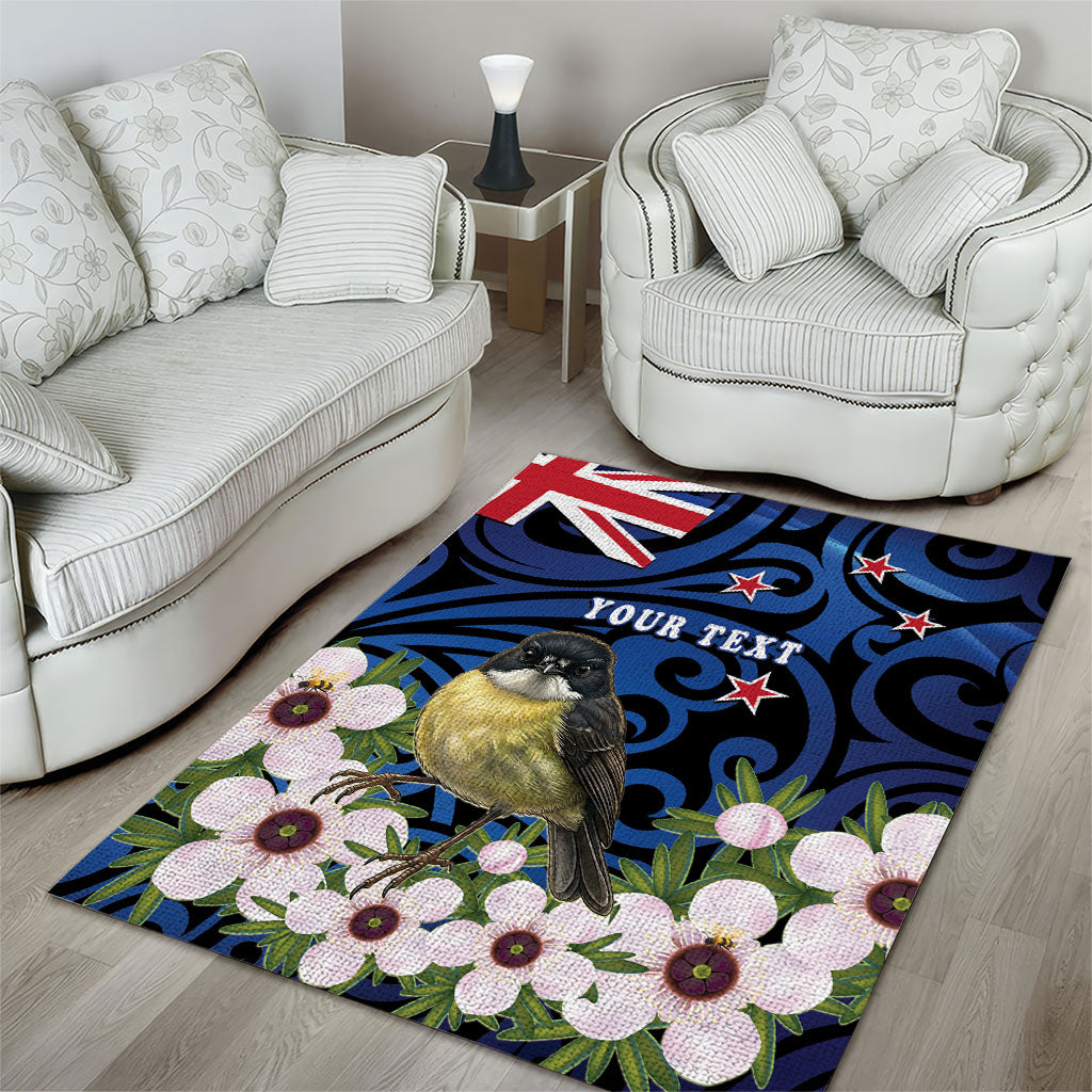 Tomtit New Zealand Personalised Area Rug Miromiro Manuka Flower Maori Pattern
