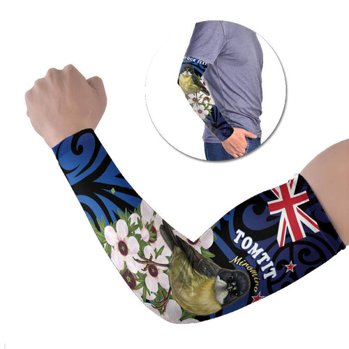 Tomtit New Zealand Personalised Arm Sleeves Miromiro Manuka Flower Maori Pattern
