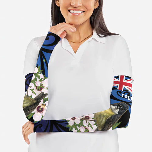 Tomtit New Zealand Personalised Arm Sleeves Miromiro Manuka Flower Maori Pattern