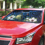 Tomtit New Zealand Personalised Auto Sun Shade Miromiro Manuka Flower Maori Pattern