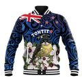 Tomtit New Zealand Personalised Baseball Jacket Miromiro Manuka Flower Maori Pattern