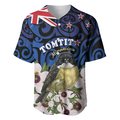 Tomtit New Zealand Personalised Baseball Jersey Miromiro Manuka Flower Maori Pattern