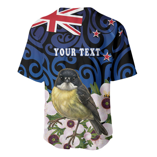 Tomtit New Zealand Personalised Baseball Jersey Miromiro Manuka Flower Maori Pattern