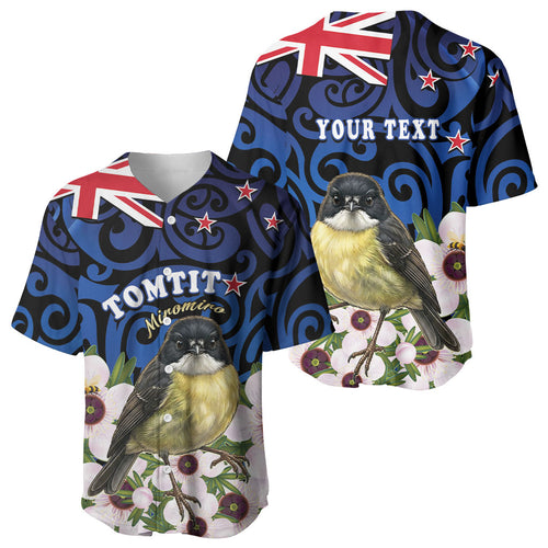 Tomtit New Zealand Personalised Baseball Jersey Miromiro Manuka Flower Maori Pattern