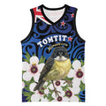 Tomtit New Zealand Personalised Basketball Jersey Miromiro Manuka Flower Maori Pattern