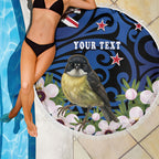 Tomtit New Zealand Personalised Beach Blanket Miromiro Manuka Flower Maori Pattern