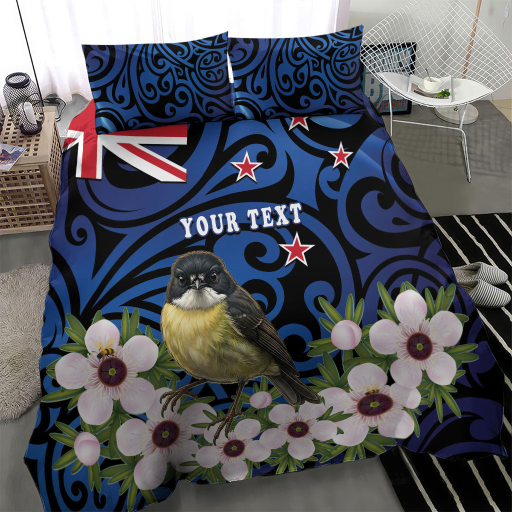 Tomtit New Zealand Personalised Bedding Set Miromiro Manuka Flower Maori Pattern