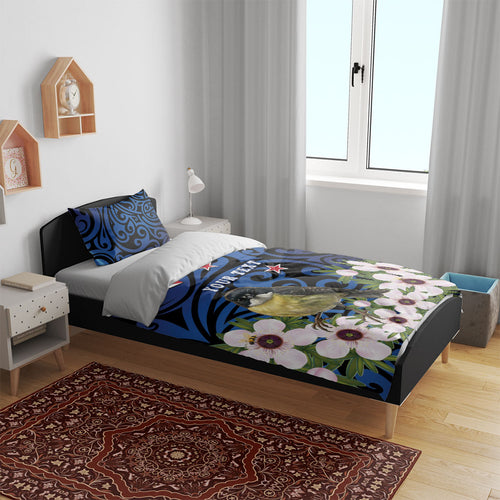Tomtit New Zealand Personalised Bedding Set Miromiro Manuka Flower Maori Pattern