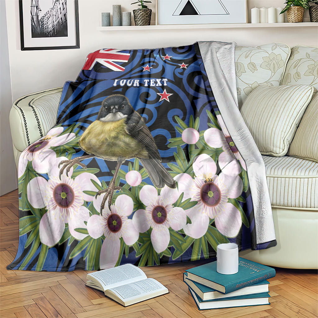 Tomtit New Zealand Personalised Blanket Miromiro Manuka Flower Maori Pattern