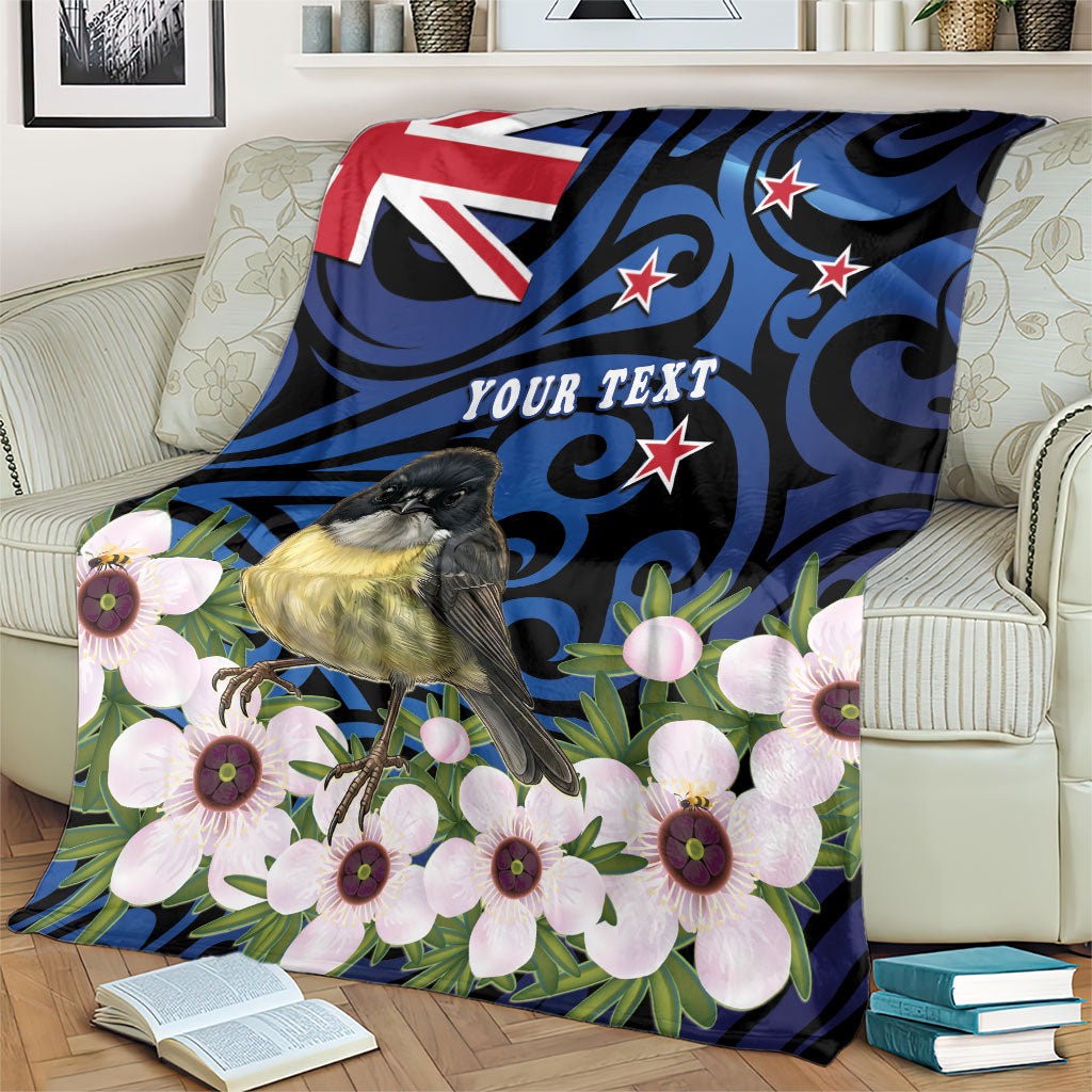 Tomtit New Zealand Personalised Blanket Miromiro Manuka Flower Maori Pattern