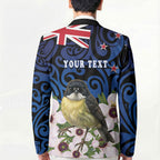Tomtit New Zealand Personalised Blazer Miromiro Manuka Flower Maori Pattern