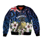 Tomtit New Zealand Personalised Bomber Jacket Miromiro Manuka Flower Maori Pattern