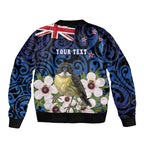 Tomtit New Zealand Personalised Bomber Jacket Miromiro Manuka Flower Maori Pattern