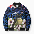 Tomtit New Zealand Personalised Bomber Puffer Jacket Miromiro Manuka Flower Maori Pattern
