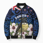 Tomtit New Zealand Personalised Bomber Puffer Jacket Miromiro Manuka Flower Maori Pattern