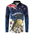 Tomtit New Zealand Personalised Button Sweatshirt Miromiro Manuka Flower Maori Pattern