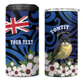 Tomtit New Zealand Personalised 4 in 1 Can Cooler Tumbler Miromiro Manuka Flower Maori Pattern
