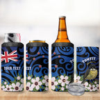 Tomtit New Zealand Personalised 4 in 1 Can Cooler Tumbler Miromiro Manuka Flower Maori Pattern