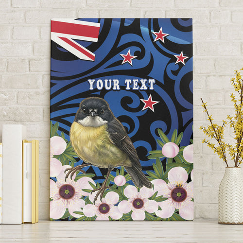 Tomtit New Zealand Personalised Canvas Wall Art Miromiro Manuka Flower Maori Pattern