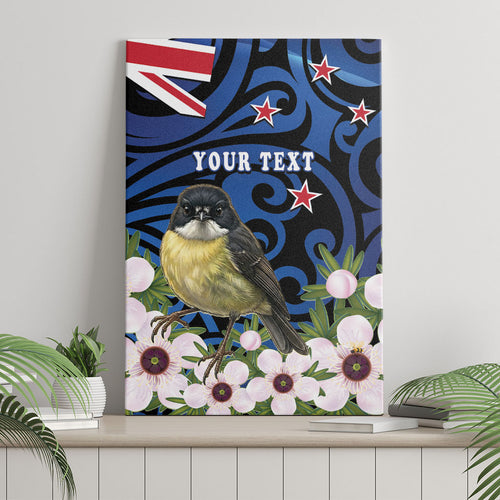 Tomtit New Zealand Personalised Canvas Wall Art Miromiro Manuka Flower Maori Pattern