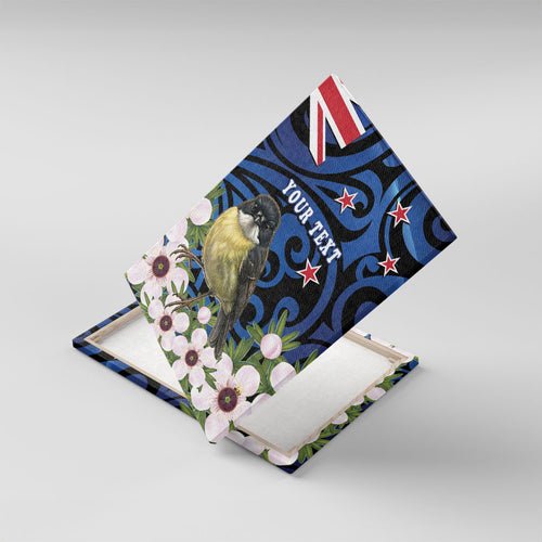 Tomtit New Zealand Personalised Canvas Wall Art Miromiro Manuka Flower Maori Pattern