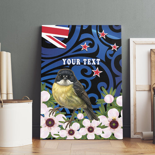 Tomtit New Zealand Personalised Canvas Wall Art Miromiro Manuka Flower Maori Pattern