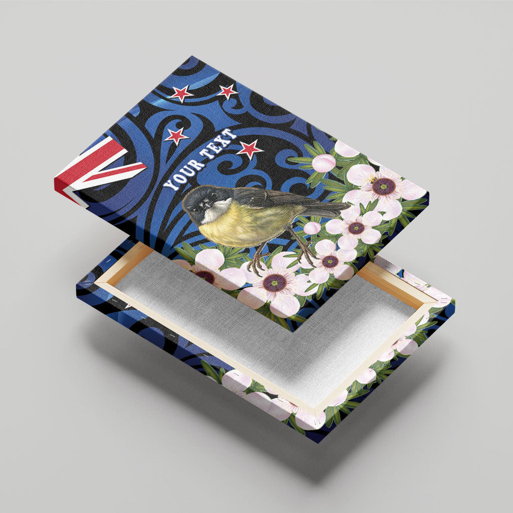 Tomtit New Zealand Personalised Canvas Wall Art Miromiro Manuka Flower Maori Pattern