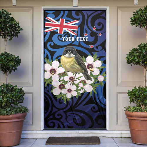 Tomtit New Zealand Personalised Door Cover Miromiro Manuka Flower Maori Pattern