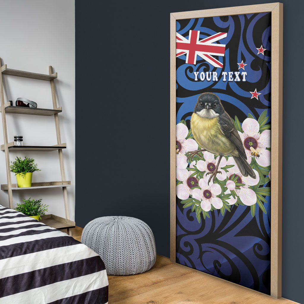 Tomtit New Zealand Personalised Door Cover Miromiro Manuka Flower Maori Pattern