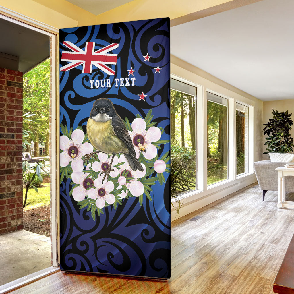 Tomtit New Zealand Personalised Door Cover Miromiro Manuka Flower Maori Pattern