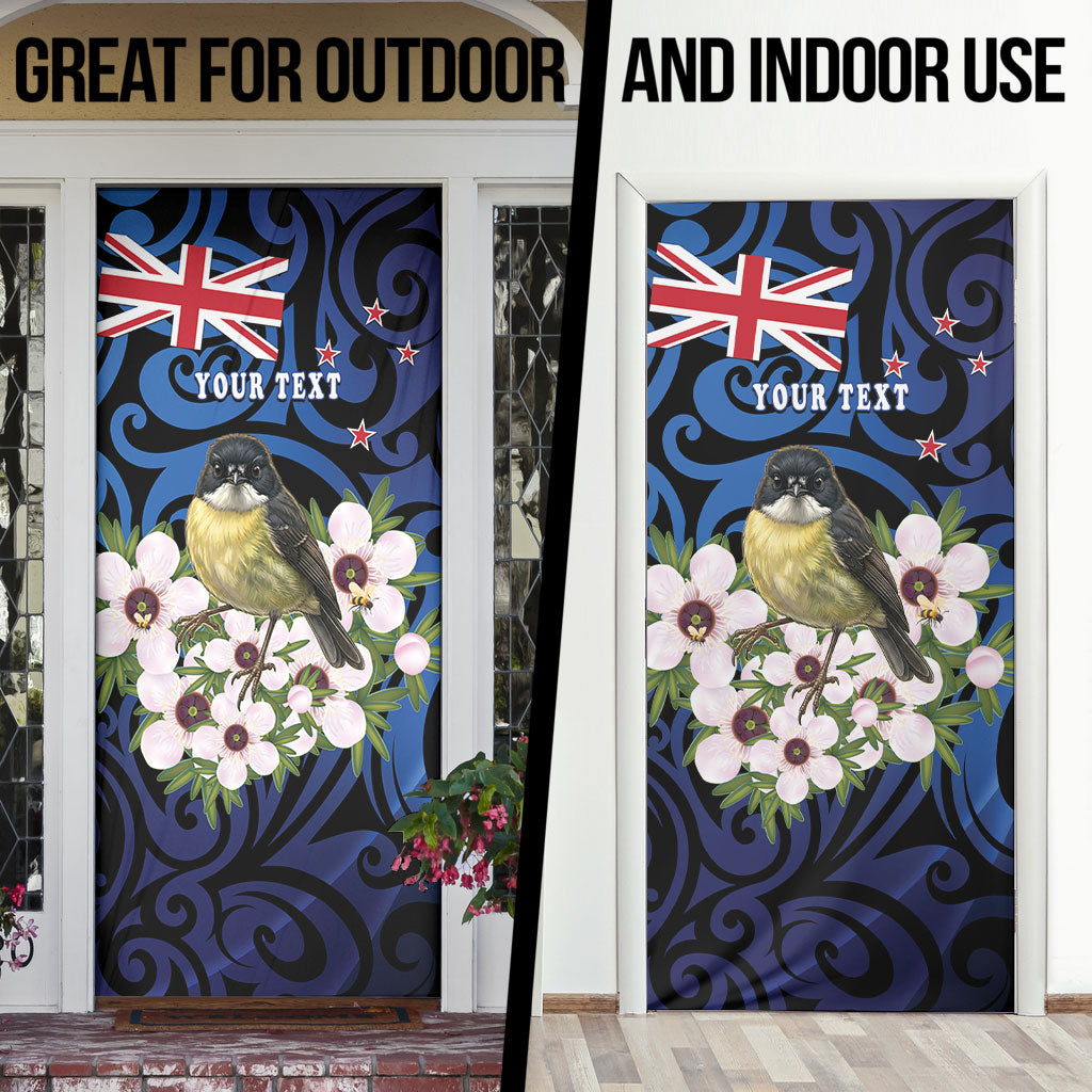 Tomtit New Zealand Personalised Door Cover Miromiro Manuka Flower Maori Pattern
