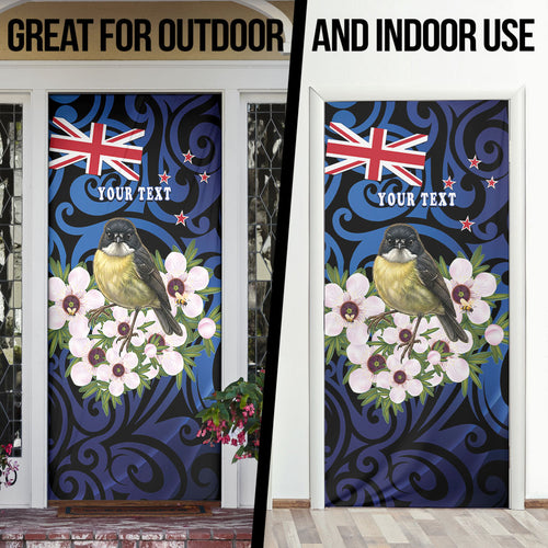 Tomtit New Zealand Personalised Door Cover Miromiro Manuka Flower Maori Pattern